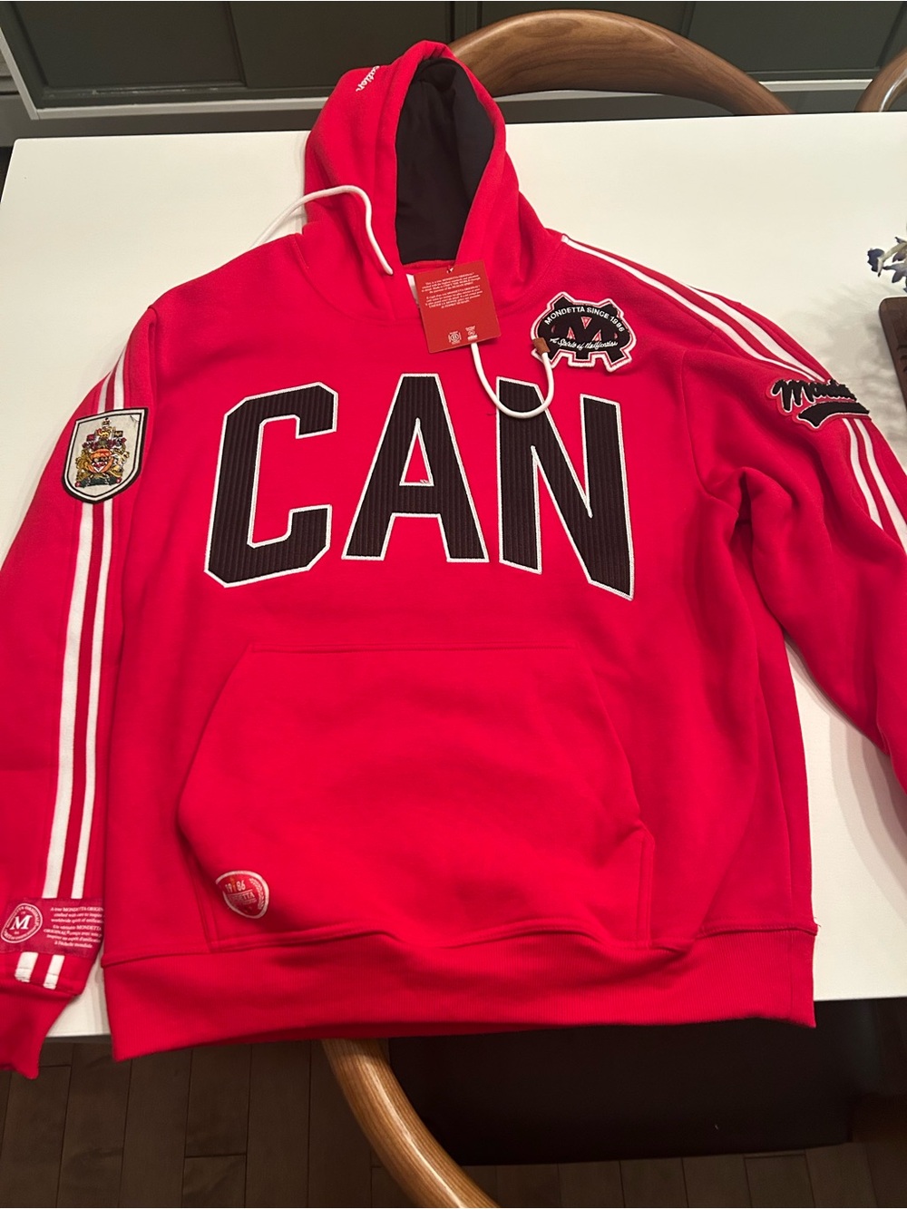 Mondetta Red CAN Hoodie with White Stripes